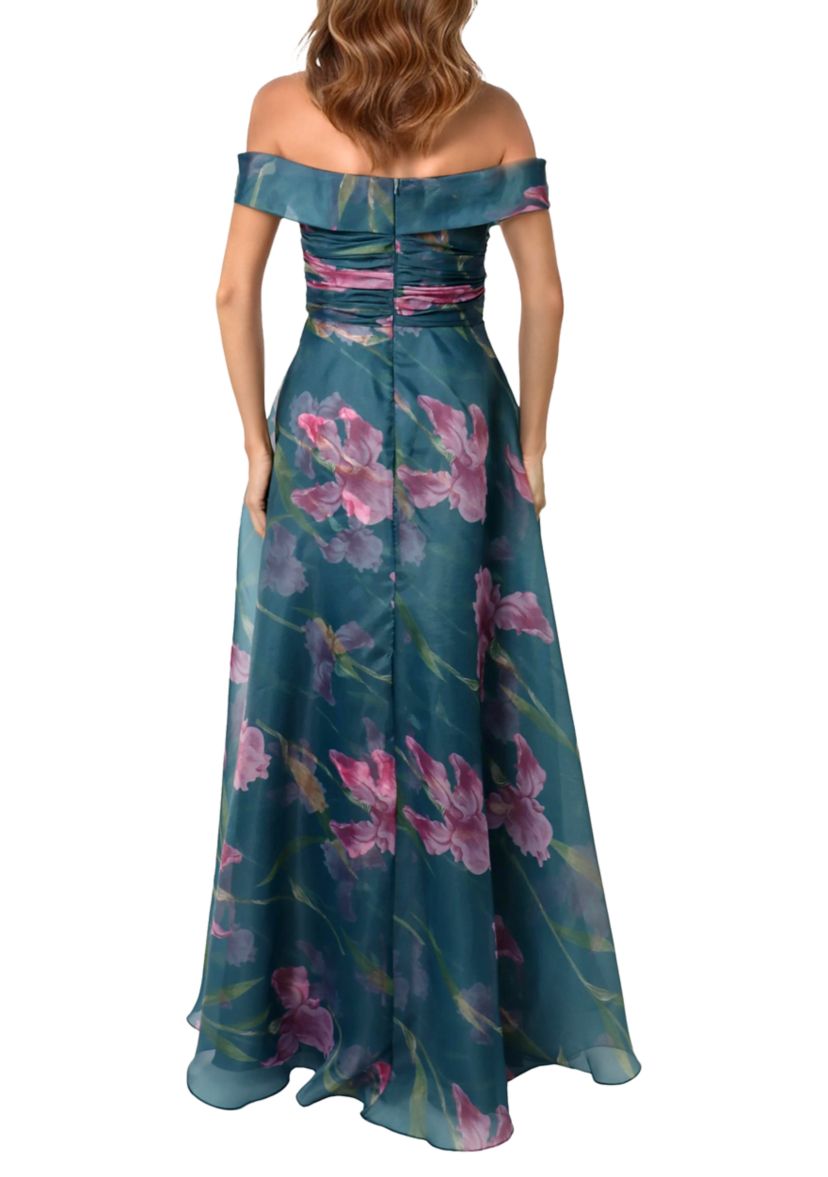 Womens Off the Shoulder Floral Drape Gown