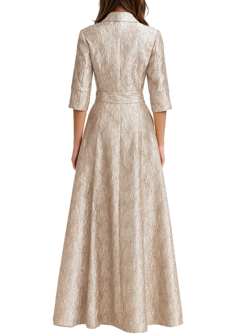 formal shirt dress gown Rickie Freeman For Teri Jon Metallic Brocade Shirtdress Gown