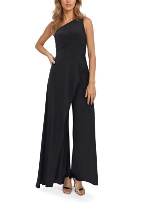 Rene by Rene Ruiz Collection Women's One-Shoulder Fit and Flare Jumpsuit, Black, 4
