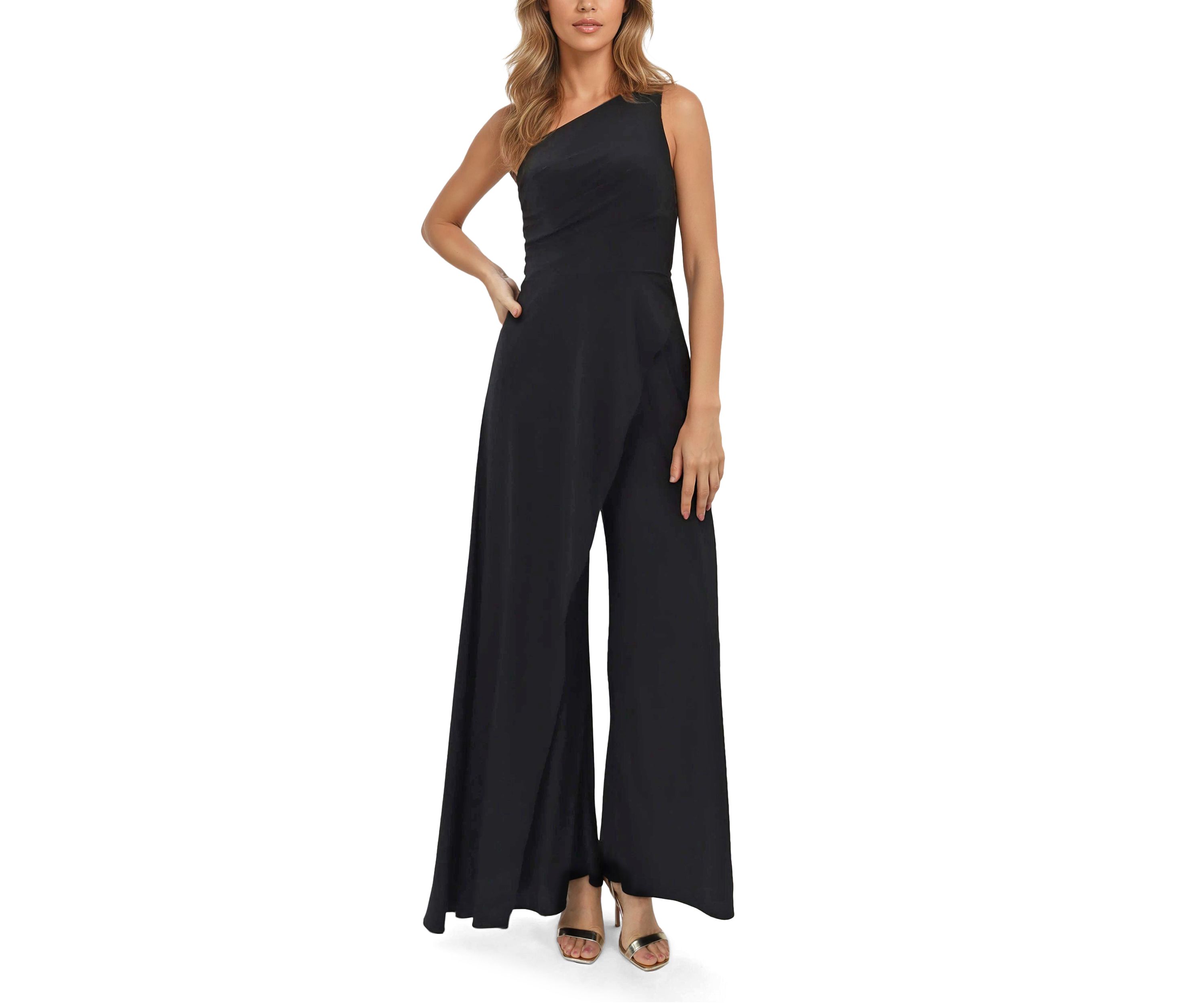 Womens One-Shoulder Fit and Flare Jumpsuit