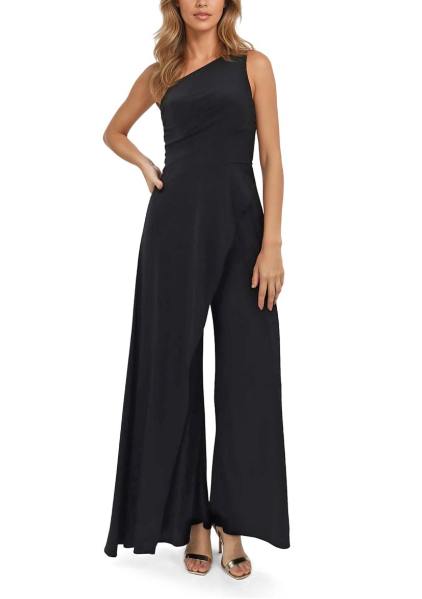 Womens One-Shoulder Fit and Flare Jumpsuit