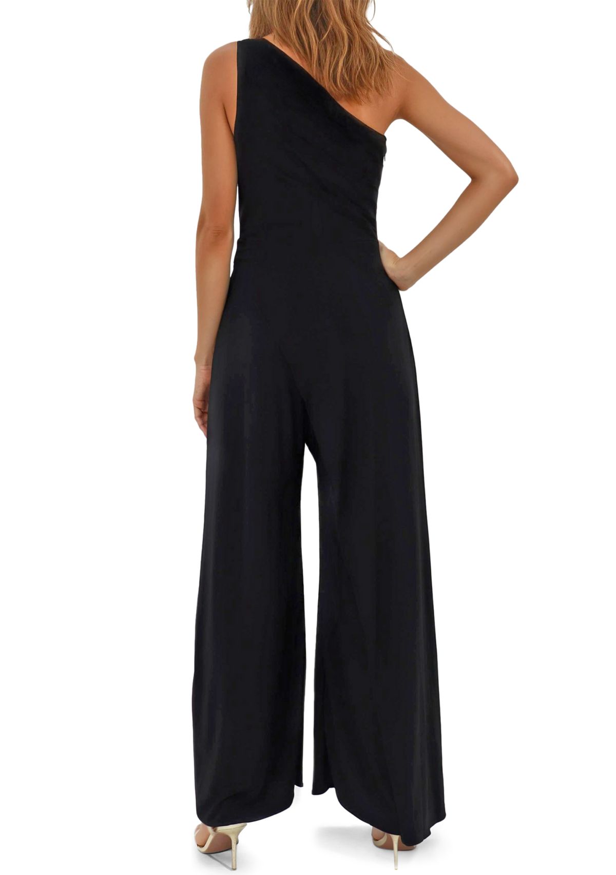 Womens One-Shoulder Fit and Flare Jumpsuit