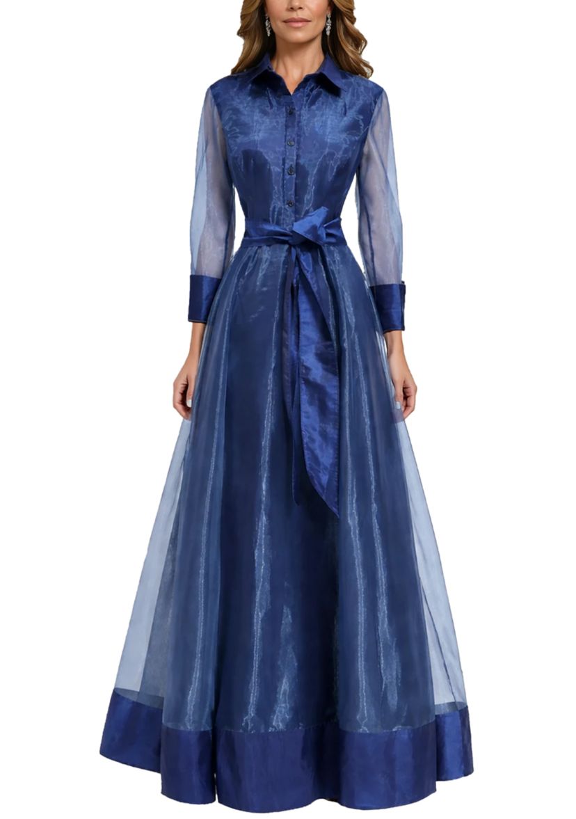 Rene by Rene Ruiz Women's Long Sleeve Organza Midi Shirtdress Gown