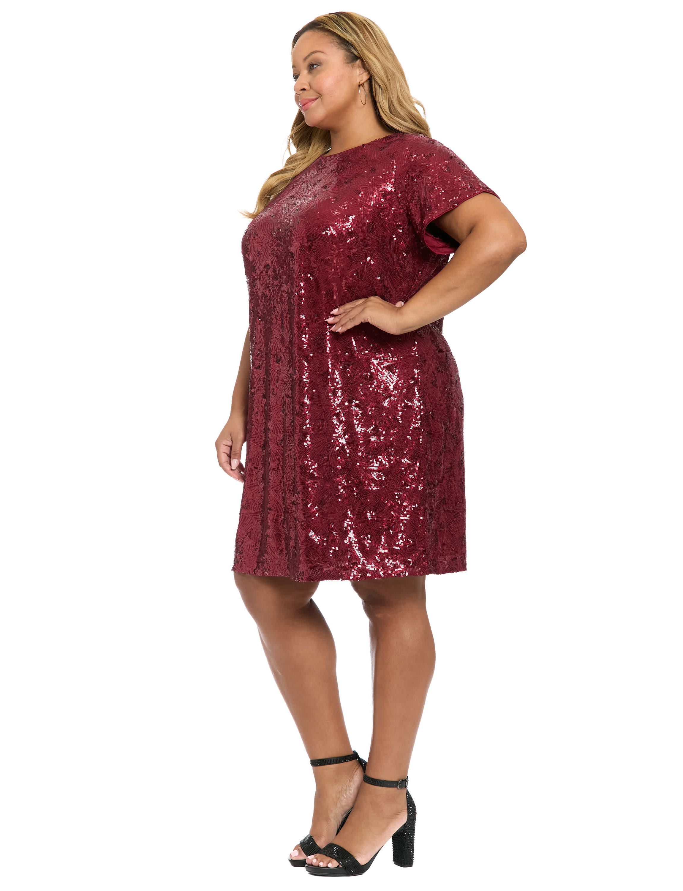slim fit dress slacks Chic Plus Size Sequin Short Sleeve T-shirt Dress – ModeShe main image 0