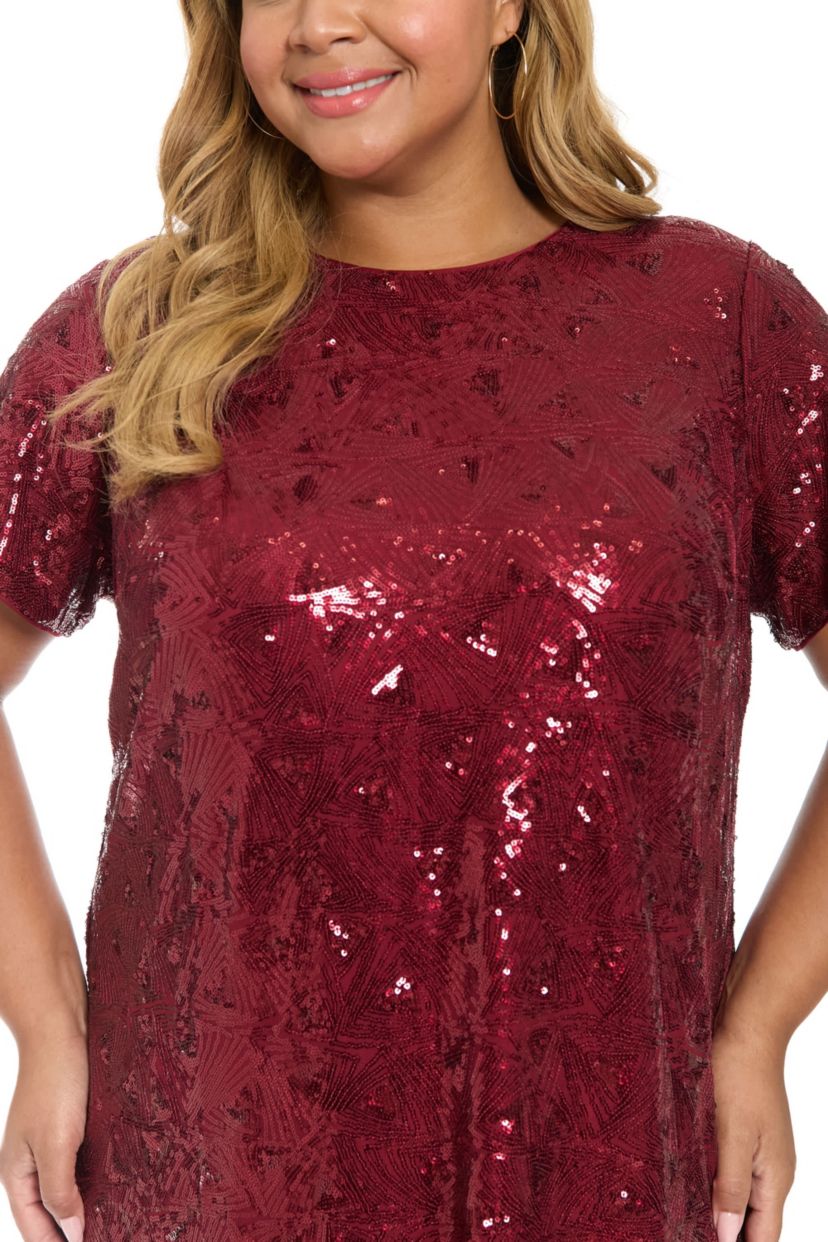 london times sequin dress London Times Women's Round-Neck Sequin Shift Dress - Plum Multi