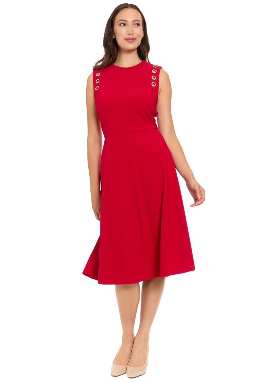 green emerald velvet dress Happy Clothing Leslie Fit and Flare Crossover Mesh Taffeta Midi Dress main image 0