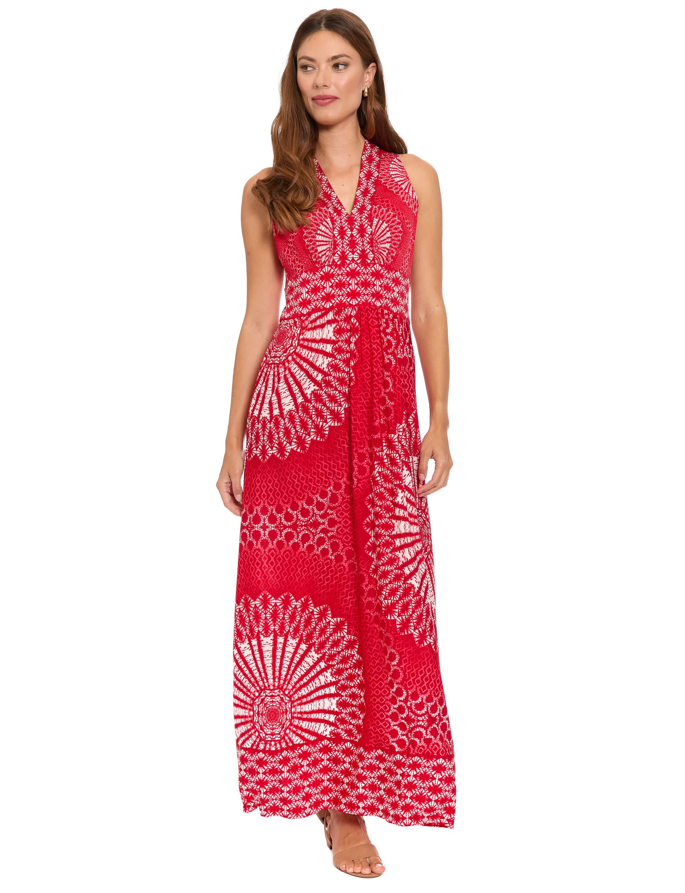 chinese dress ladies London Times Women's Dresses Sleeveless Jewel Neck Pleat Tuck Maxi Dress |  Plus Sizes main image 1