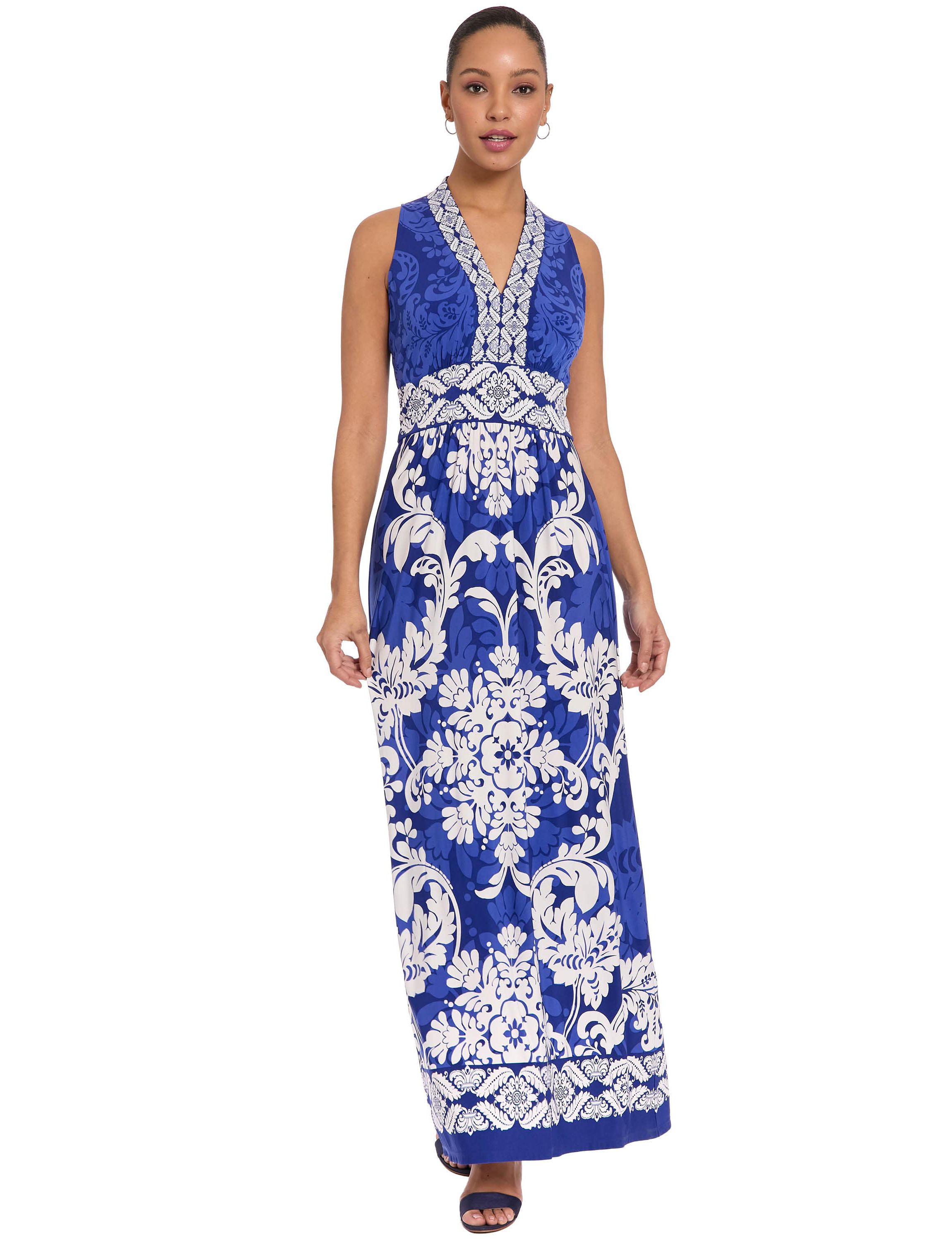 women's london times floral print sleeveless v-neck flowy maxi dress London Times Women's Dresses Sleeveless V-Neck Maxi Dress for Women