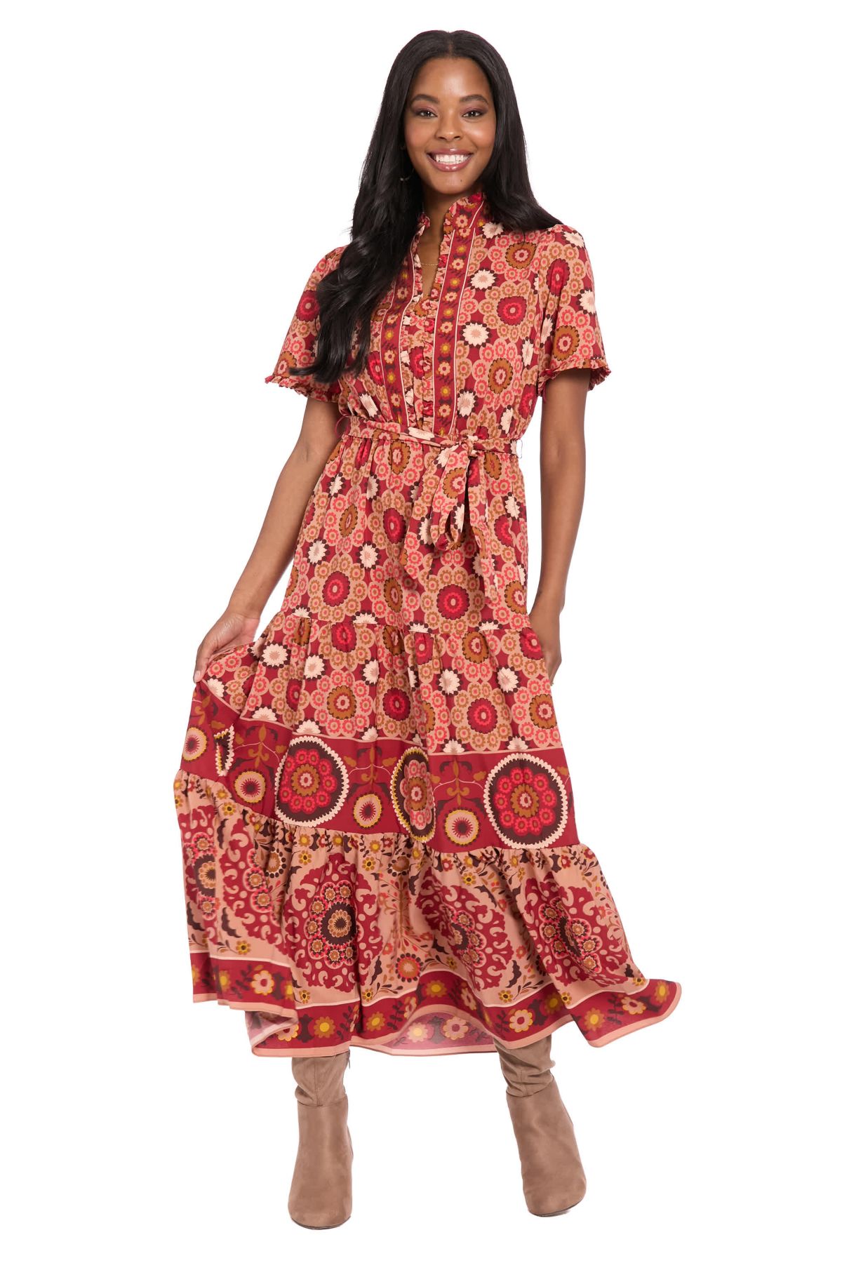 Ruffle Neck Tiered Dress