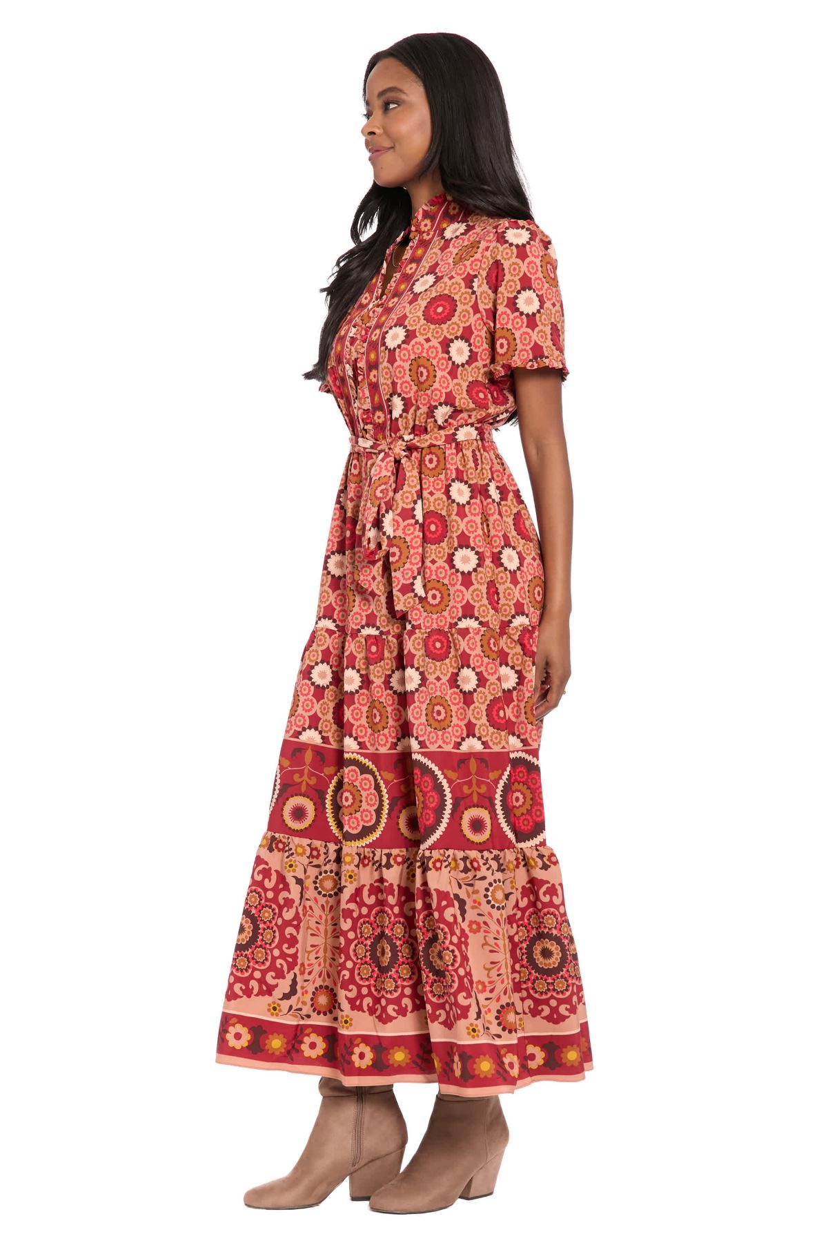 Ruffle Neck Tiered Dress