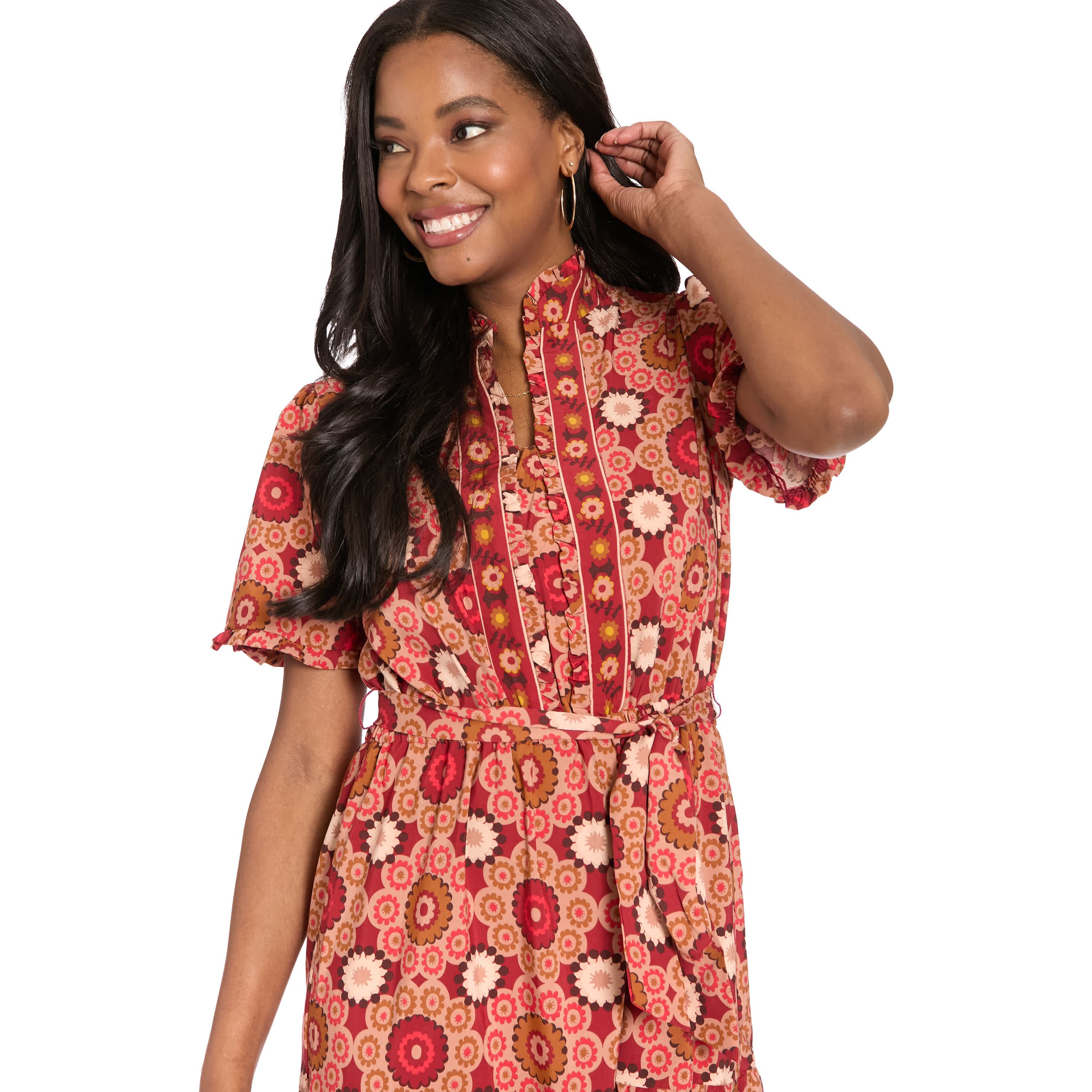 Ruffle Neck Tiered Dress