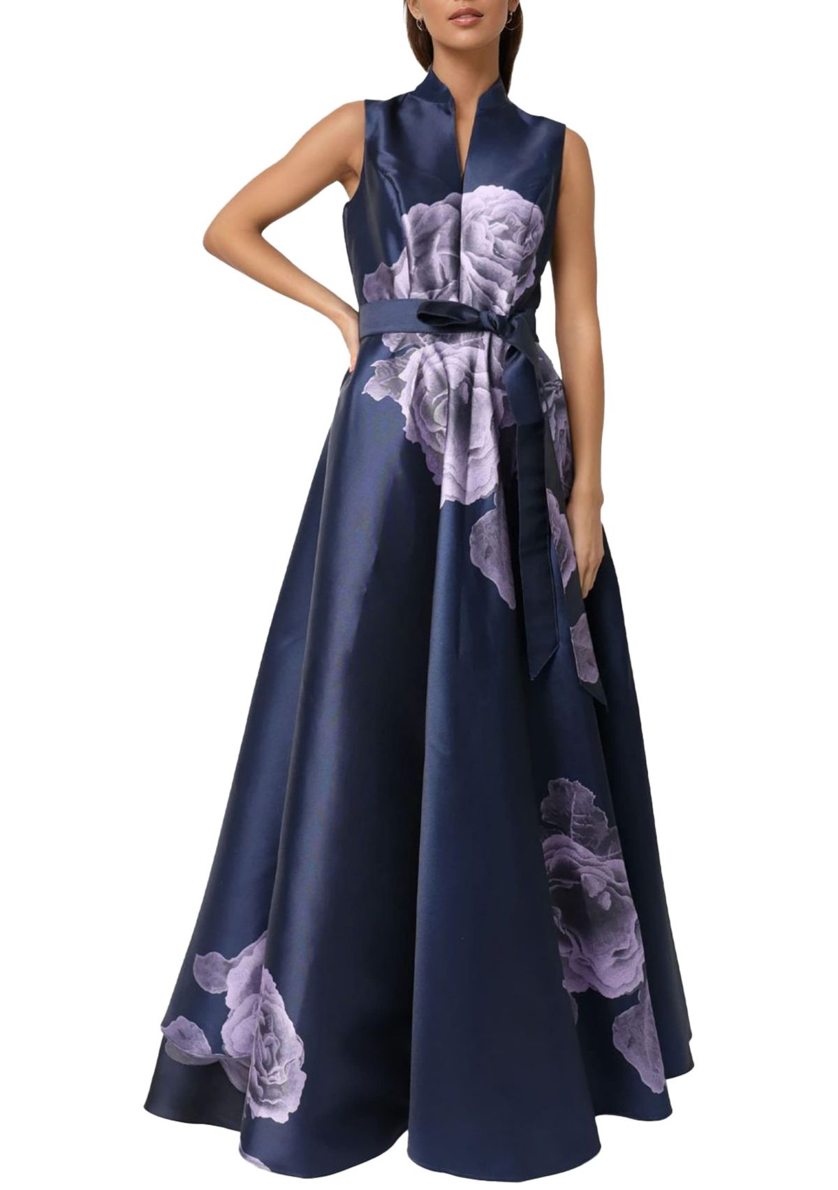 Sleeveless Floral Gown W Belt