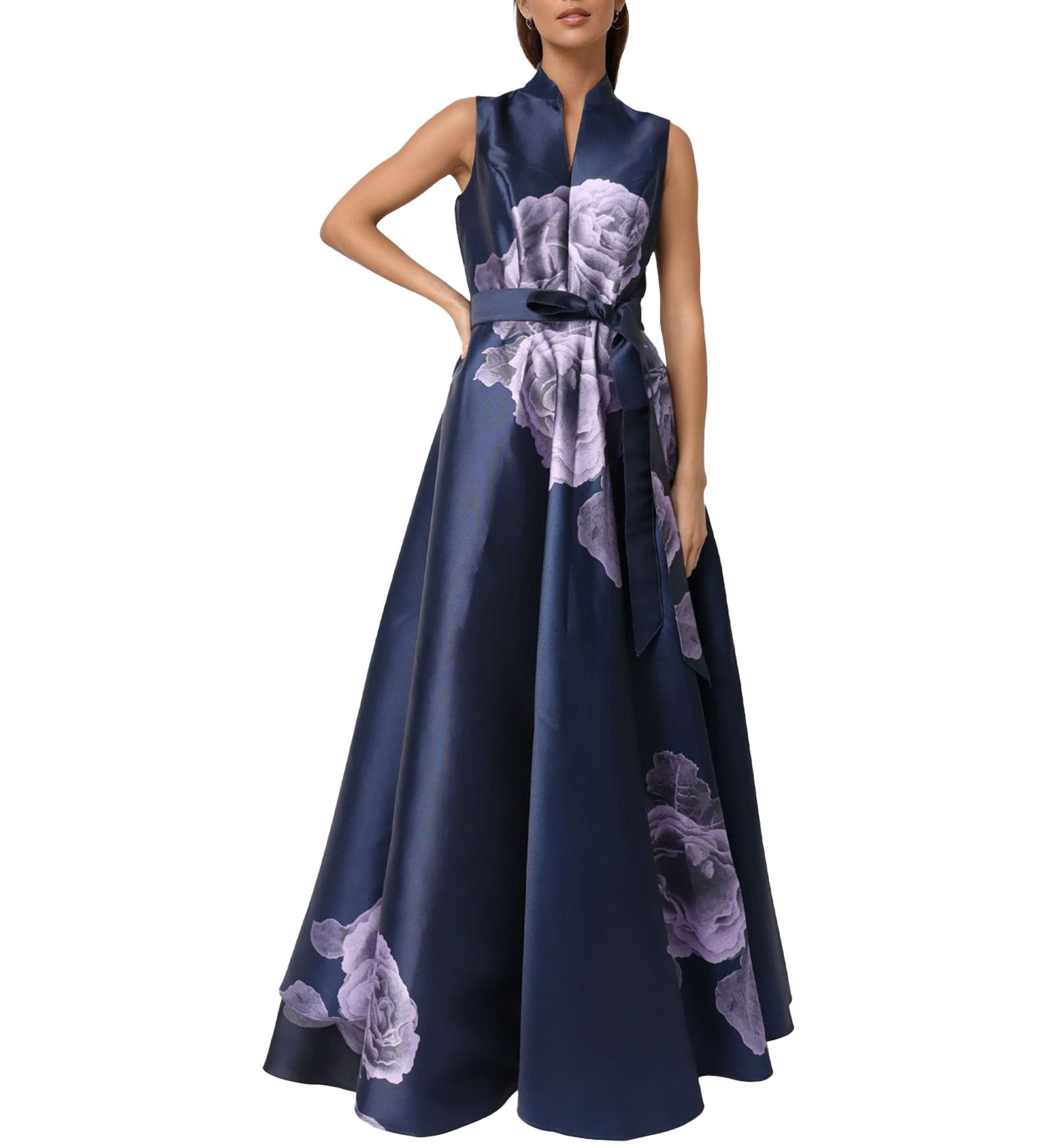 Sleeveless Floral Gown W Belt