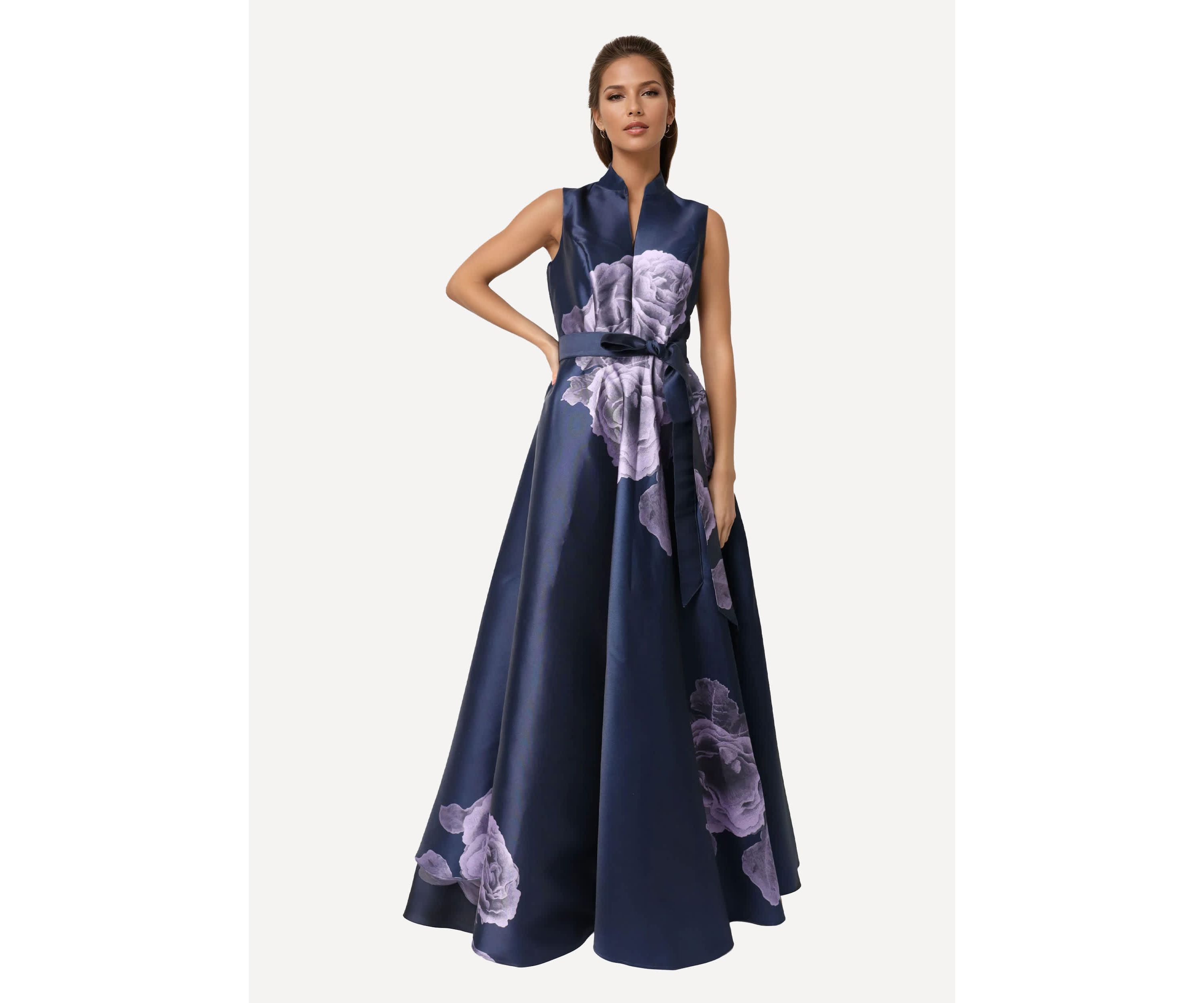 Sleeveless Floral Gown W Belt