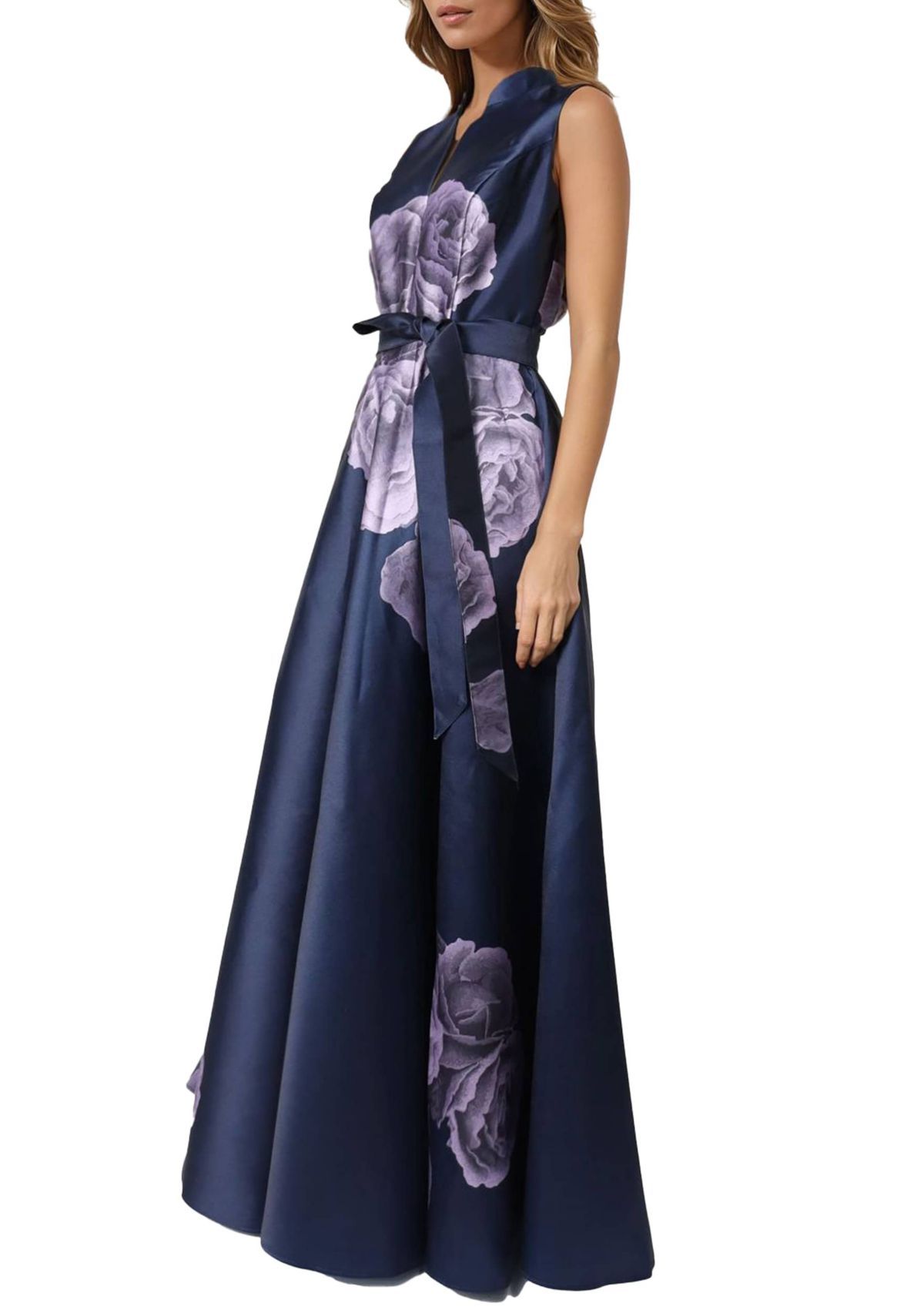 Sleeveless Floral Gown W Belt