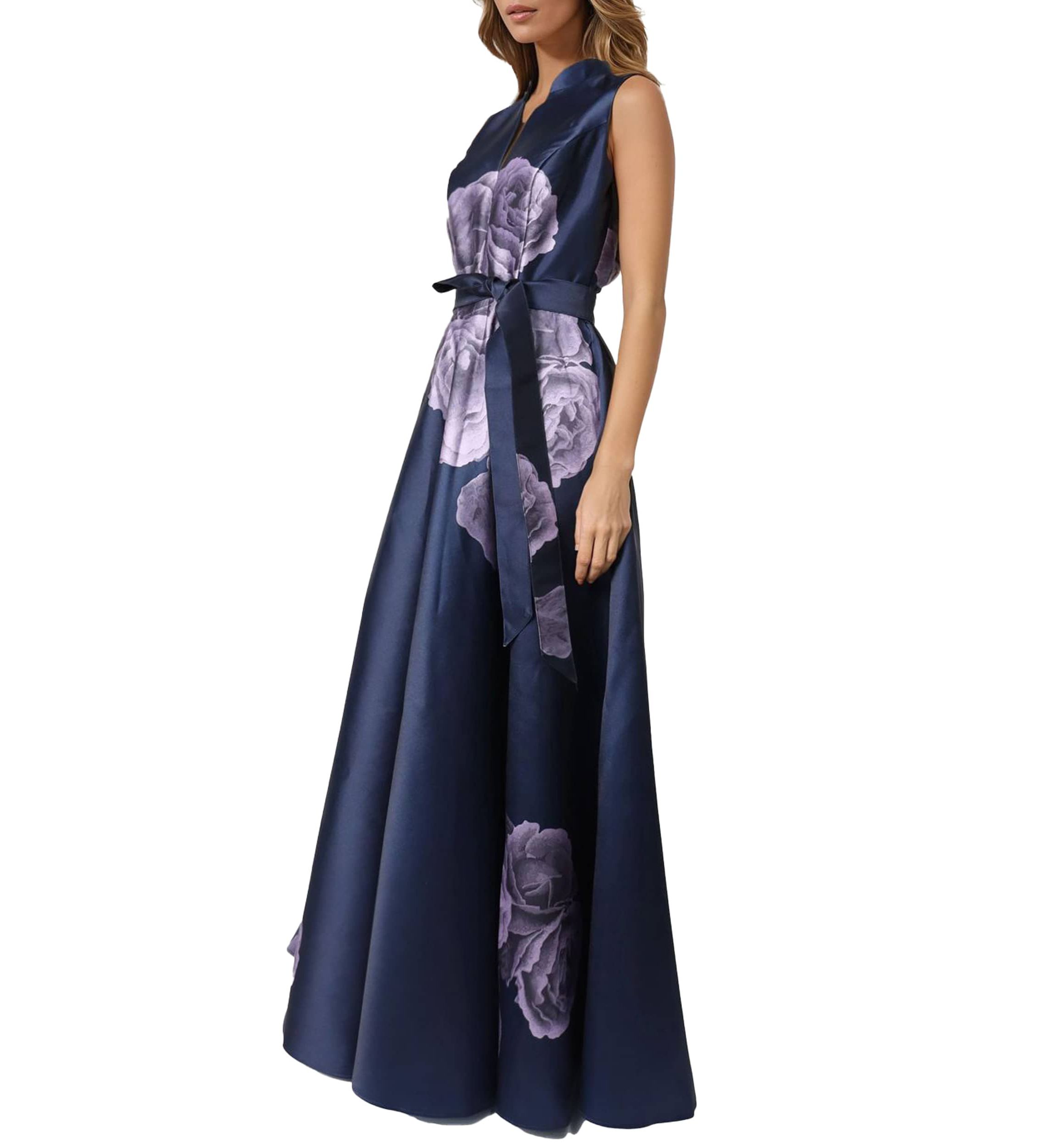 Sleeveless Floral Gown W Belt