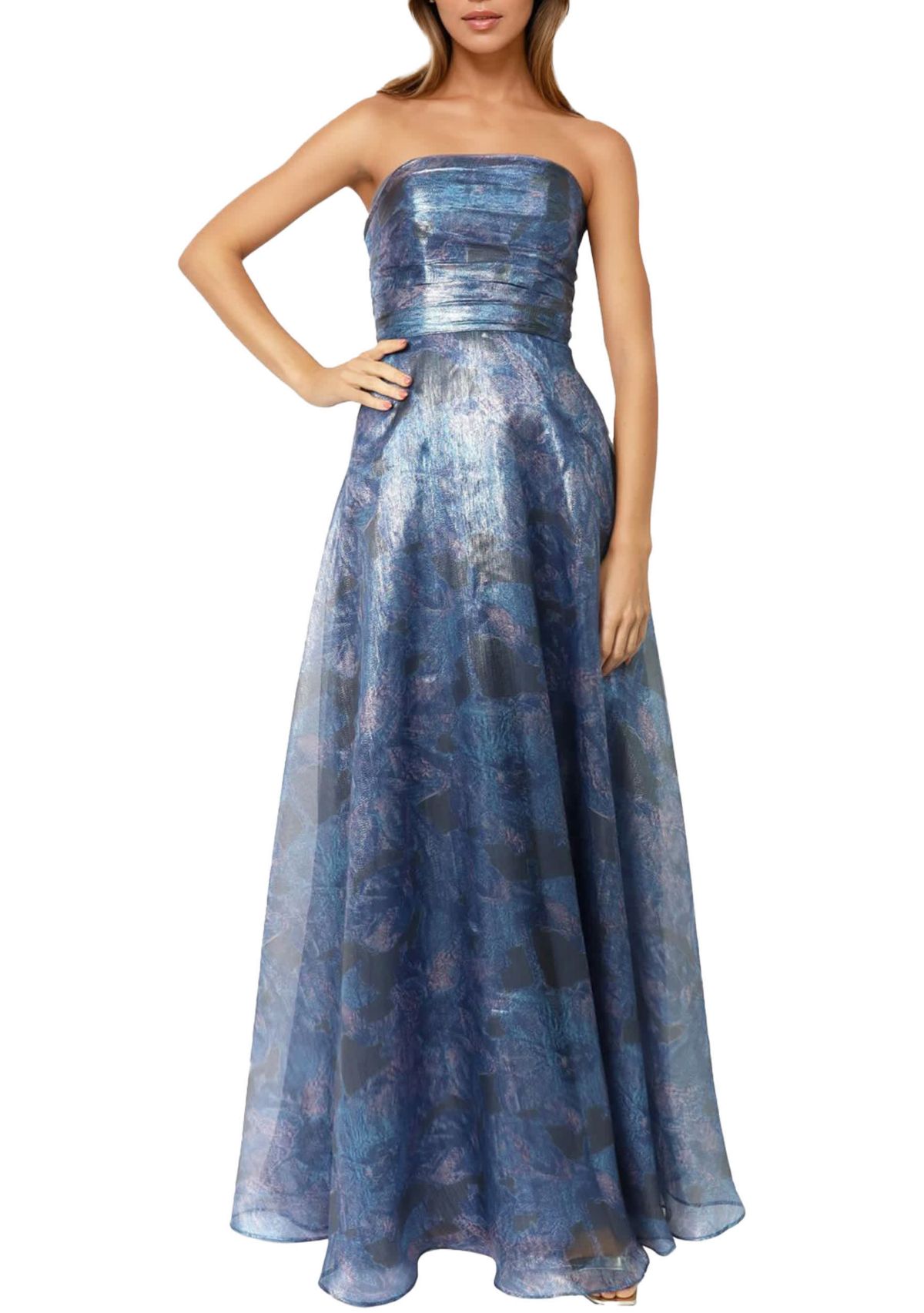 Strapless Printed Organza Aline Gown