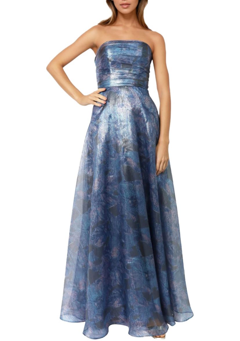 Strapless Printed Organza Aline Gown