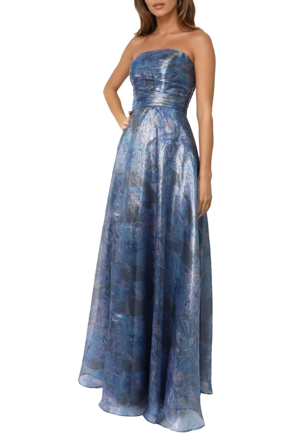 Strapless Printed Organza Aline Gown