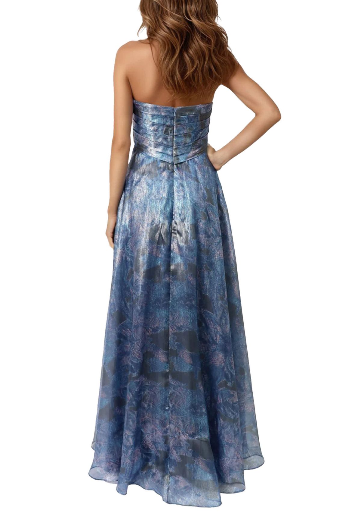 Strapless Printed Organza Aline Gown