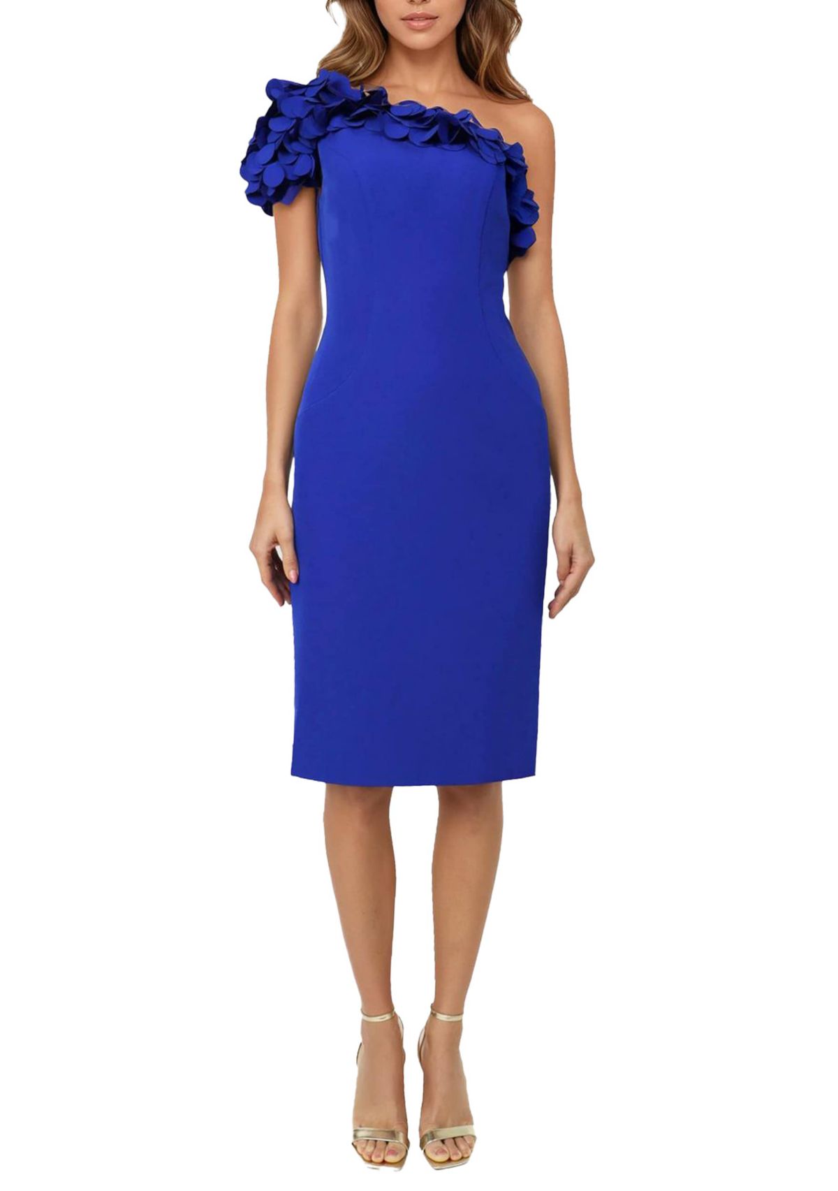 One Shoulder 3d Circular Applique Neckline Cocktail