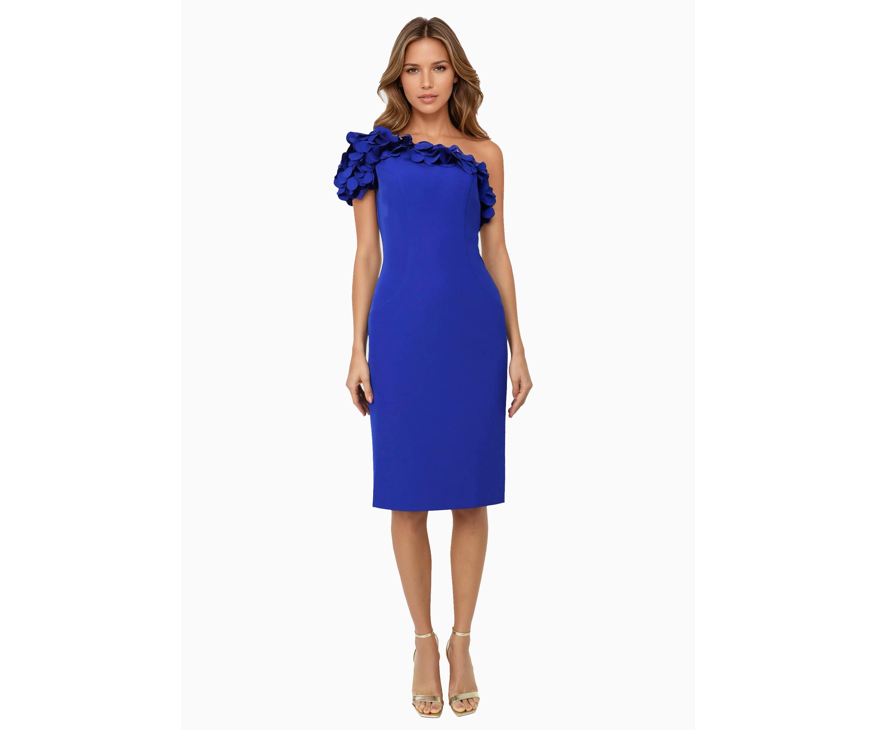 One Shoulder 3d Circular Applique Neckline Cocktail
