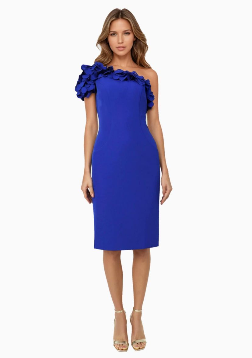 One Shoulder 3d Circular Applique Neckline Cocktail