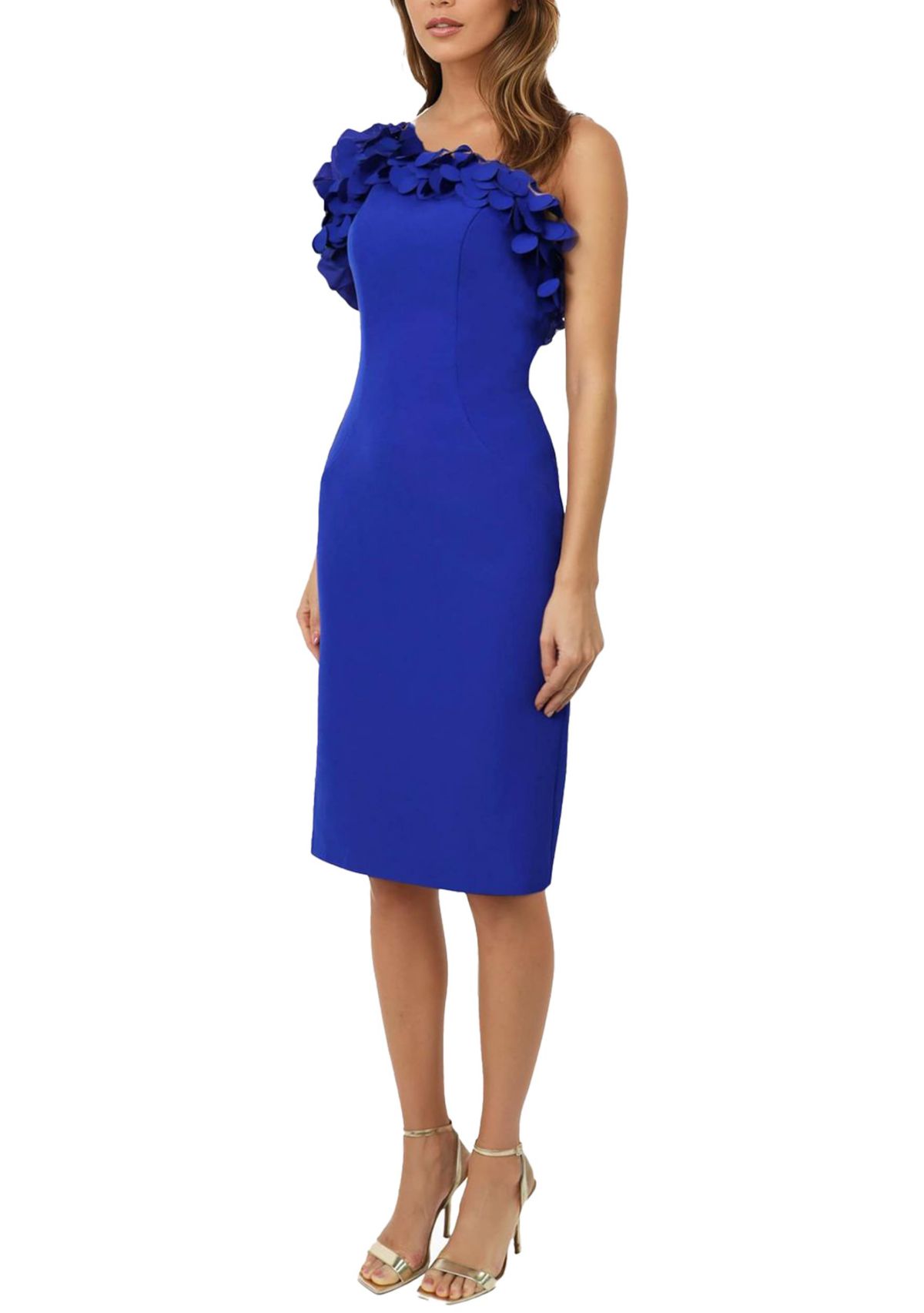 One Shoulder 3d Circular Applique Neckline Cocktail