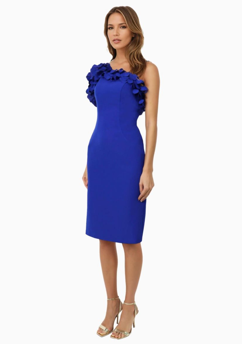 One Shoulder 3d Circular Applique Neckline Cocktail