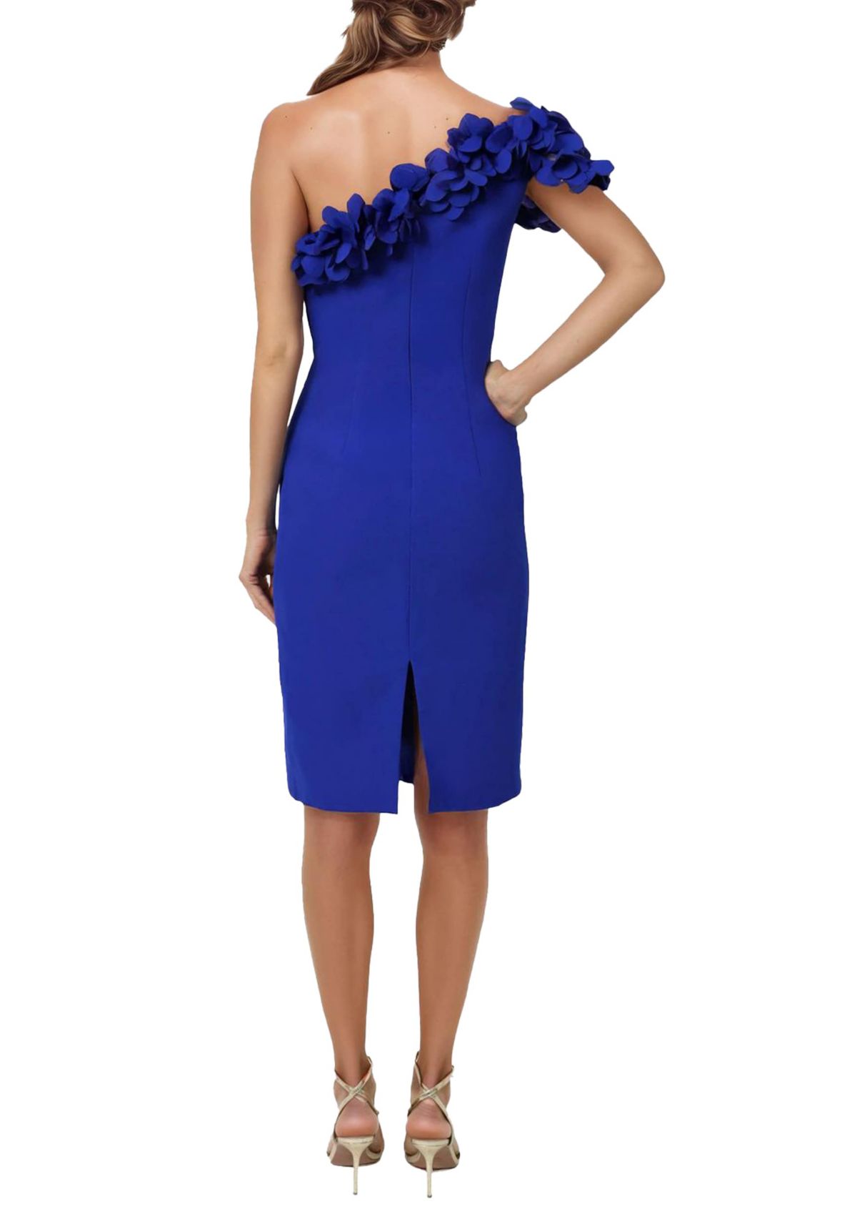 One Shoulder 3d Circular Applique Neckline Cocktail