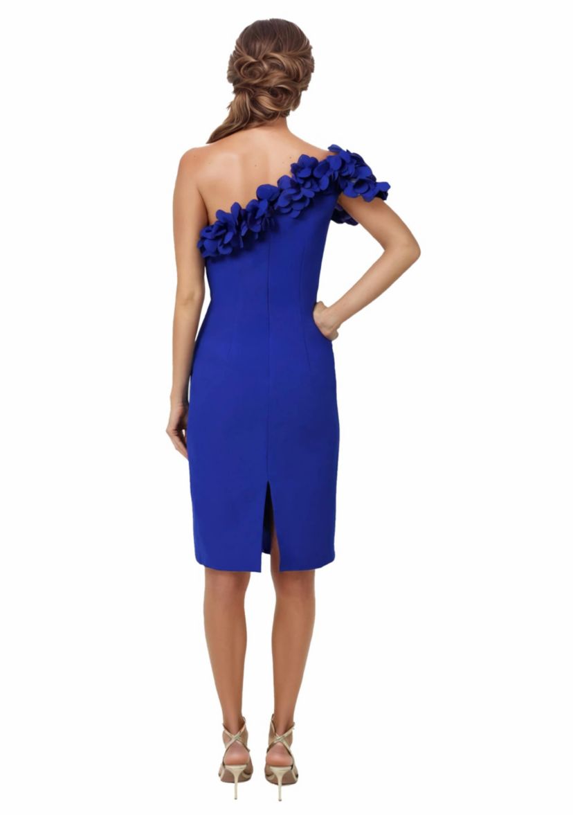 One Shoulder 3d Circular Applique Neckline Cocktail