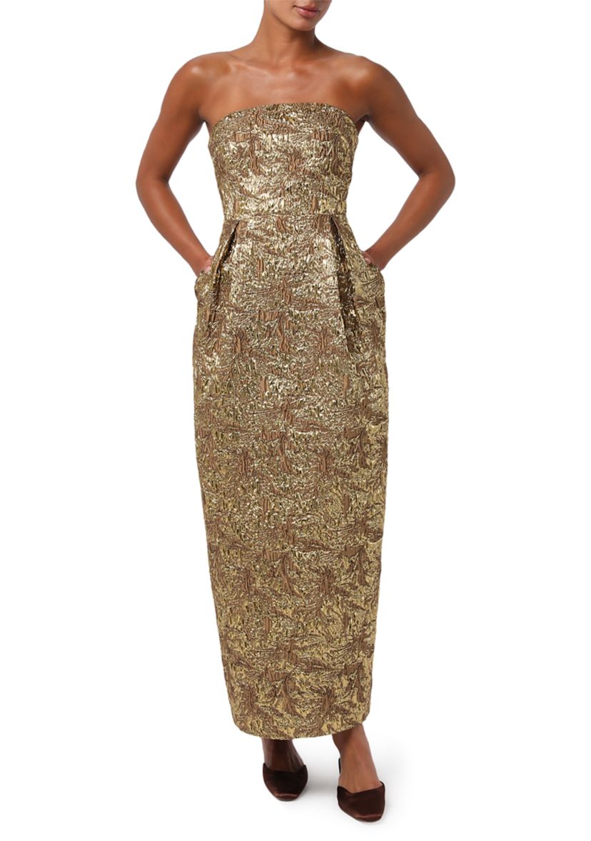 Womens Kya Strapless Brocade Midi Dress with Pockets