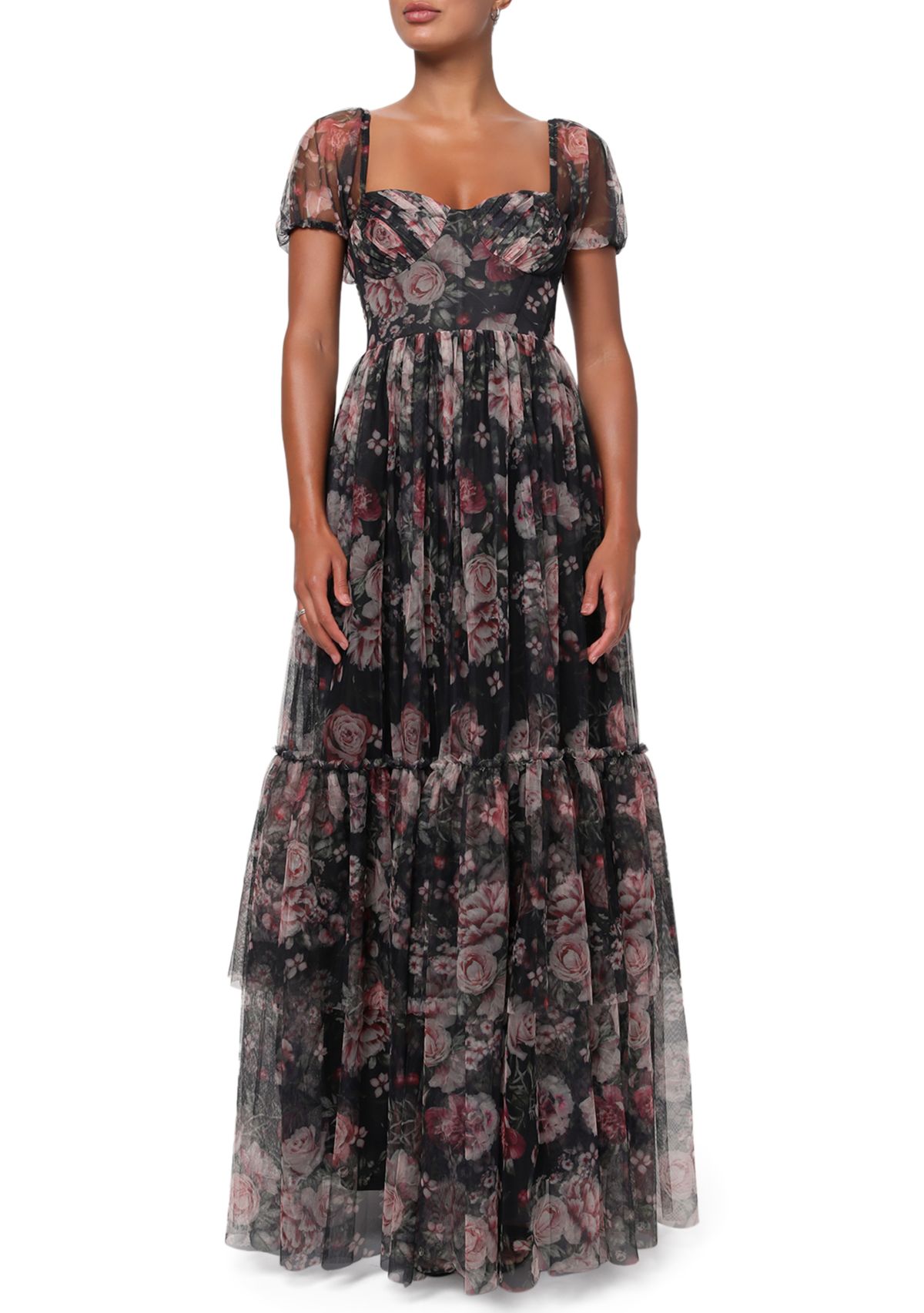 Womens Jenna Floral Mesh Maxi Dress