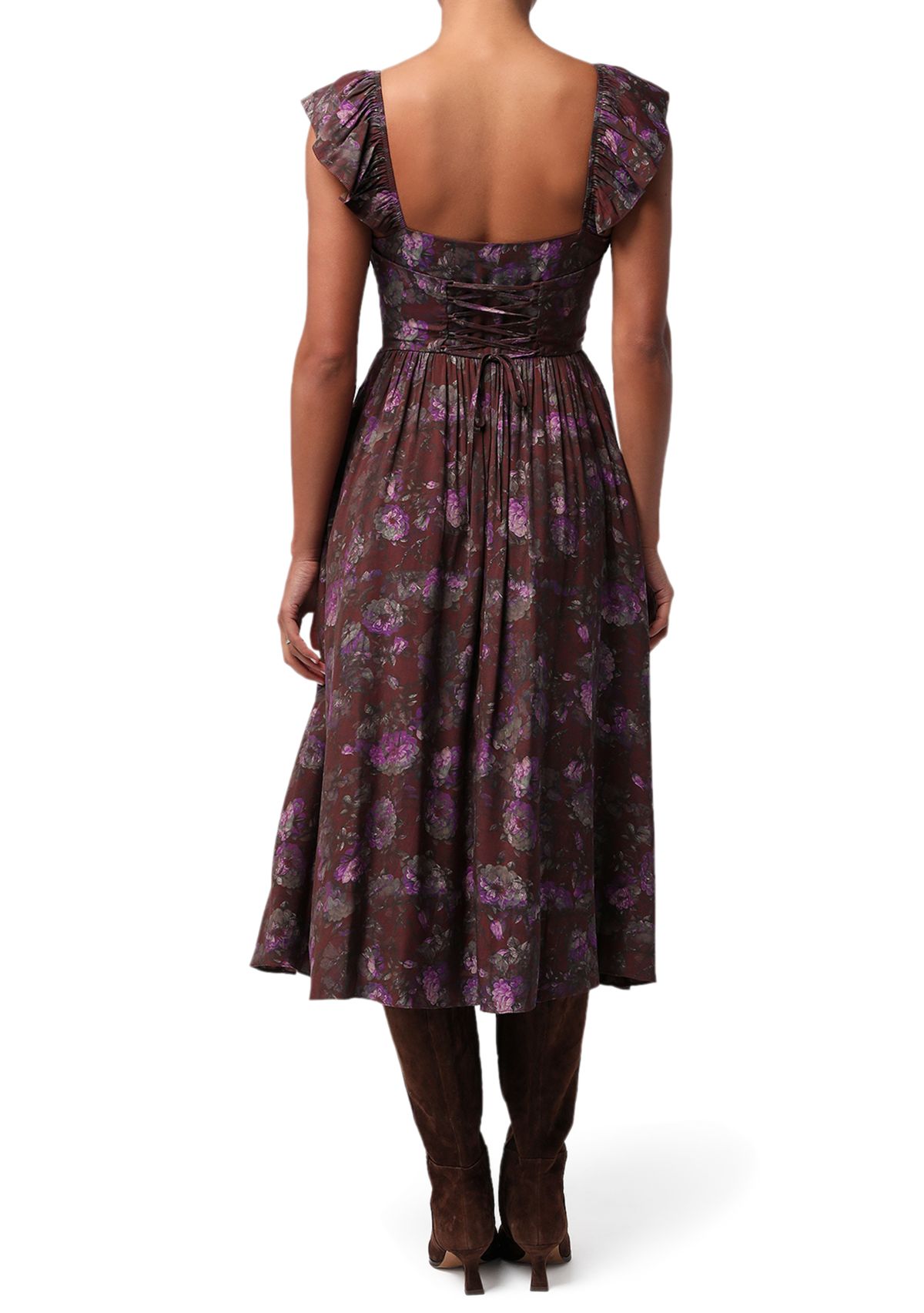 Womens Vera Ruffle Shoulder Midi Dress