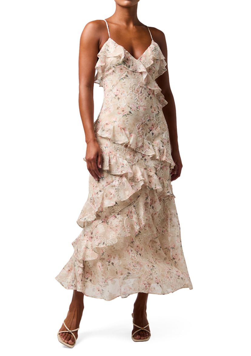 lulus maxi dress floral Judith Lace Trim or no bra Beautiful Soul Blue Floral Print