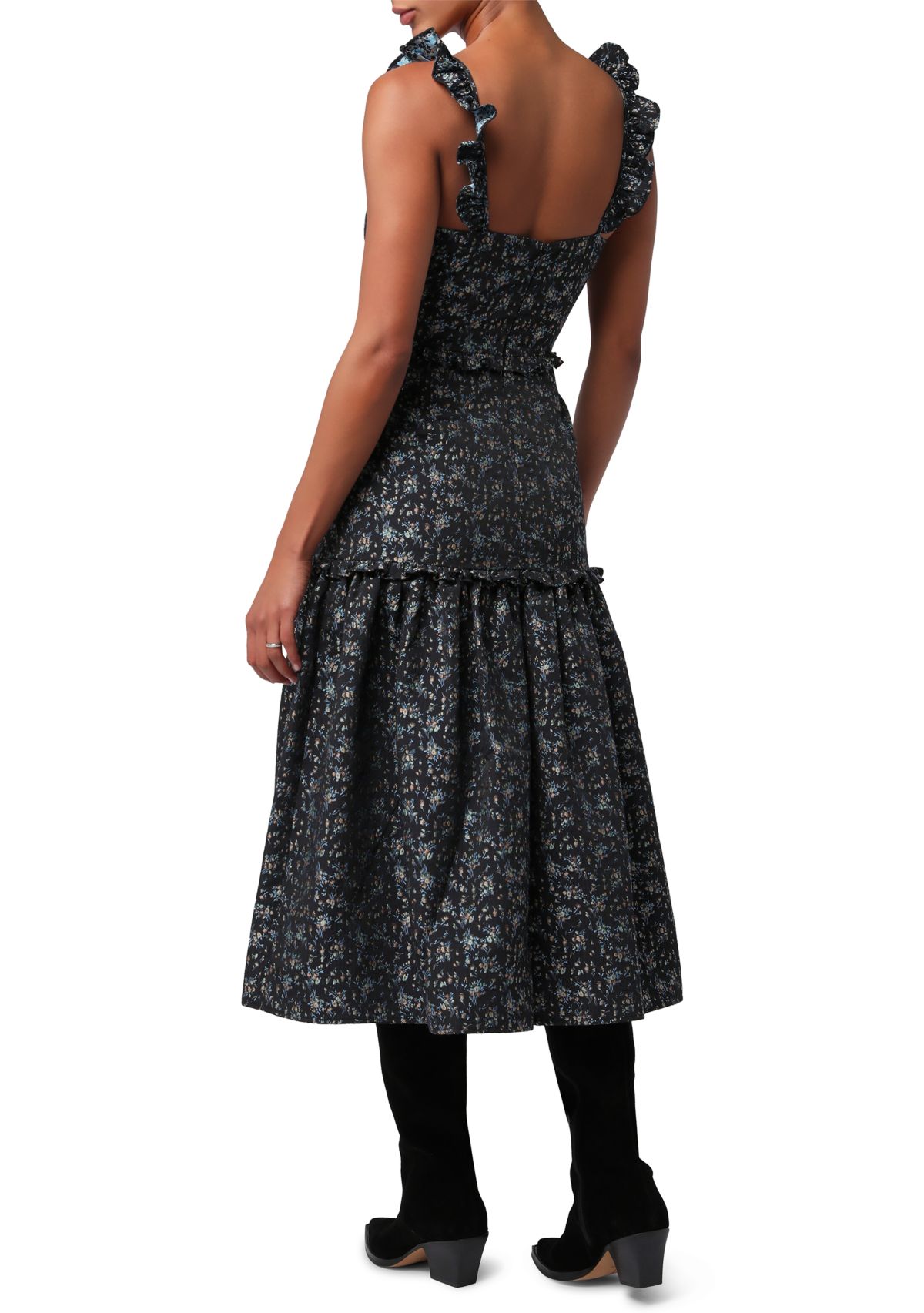 Womens Sandy Ruffle Shoulder Jacquard Dress