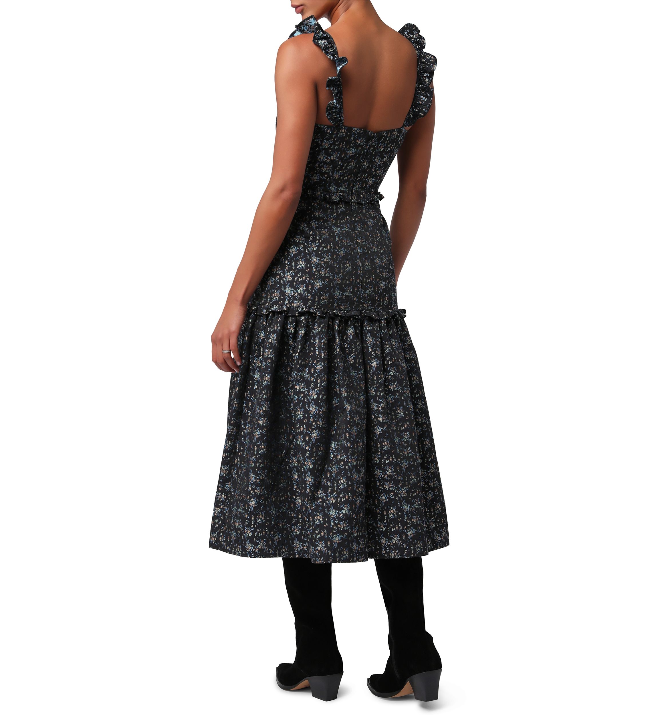 Womens Sandy Ruffle Shoulder Jacquard Dress