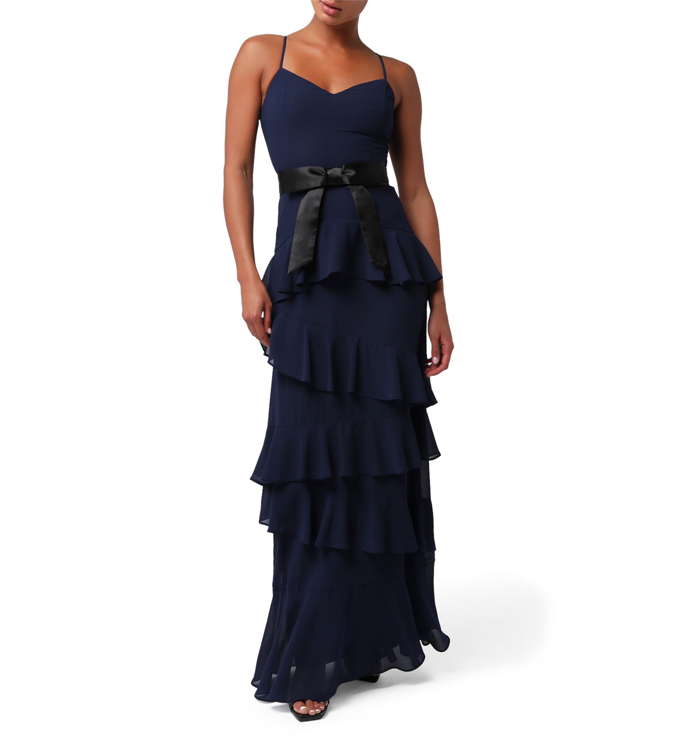 Womens Beth Ruffled Maxi Dress with Belt