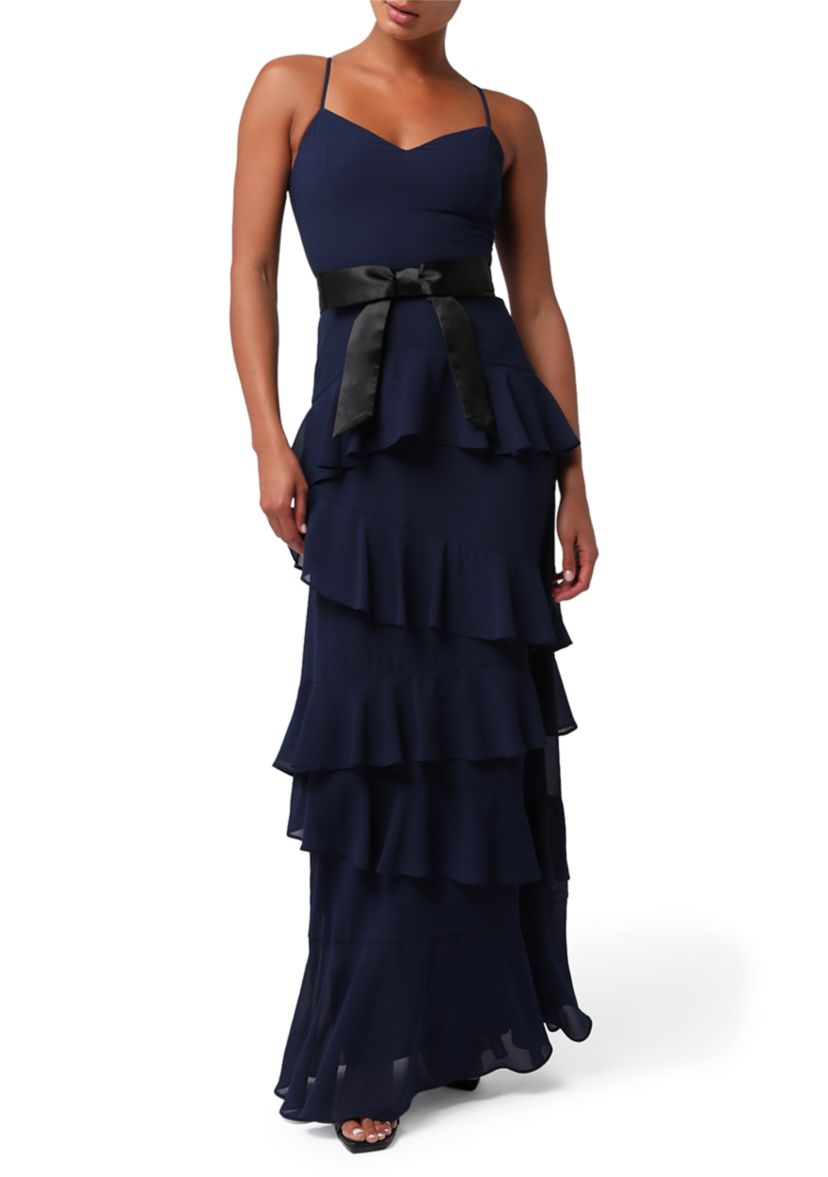 Womens Beth Ruffled Maxi Dress with Belt