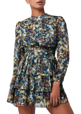 Lulus Women's Zena Tie Back Tiered Mini Dress, Teal