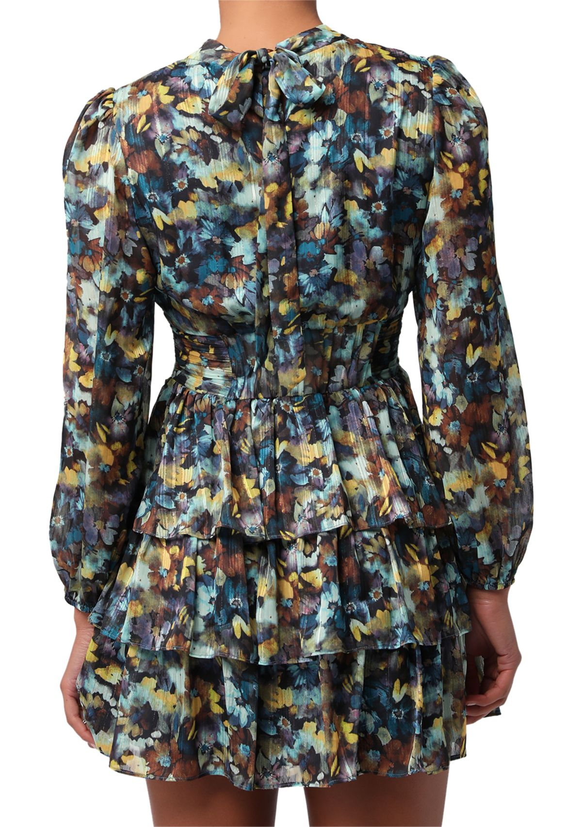 Womens Zena Tie Back Tiered Mini Dress