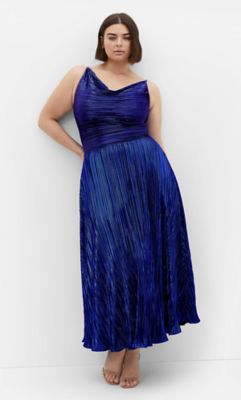 City Chic Women's Kamila Cowl Neck Metallic Dress, Navy Blue, 16 W