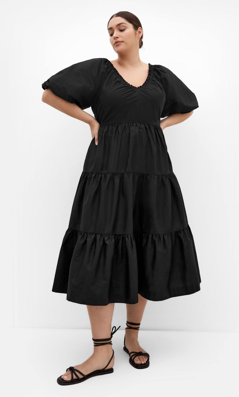 city chic casual dresses Fantasy Puff Sleeve Midi Dress Dress code out accents Size:4X x-mappingIndex:22565-39190 Men's Black and Gold