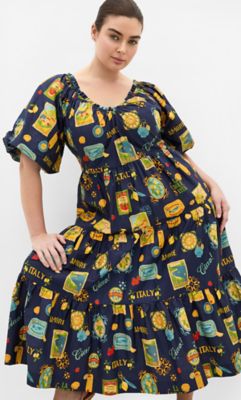 City Chic Women's Fantasy Floral Print V Neck Dress, Navy Blue, 2X
