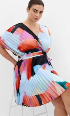 City Chic Women's Hailey Aspect Print Pleat Mini Dress, 26 W