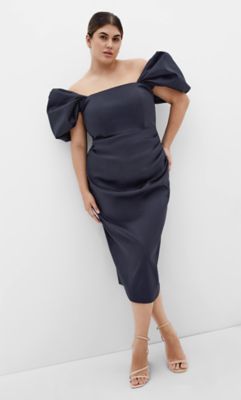 City Chic Women's Elyse Off Shoulder Midi Dress, Navy Blue, 26 W