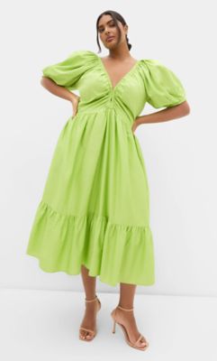 City Chic Gracie V Neck Cotton Midi Dress, 18 W