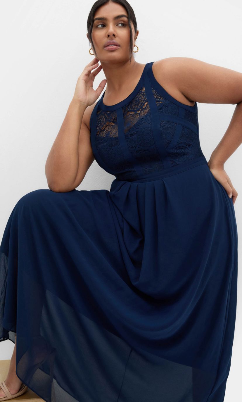 city chic panelled bodice maxi dress City Chic + Black Lace Panelled Bodice Maxi Dress
