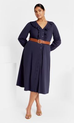 City Chic Women's Zoe Belted Dress, Navy Blue, 26 W