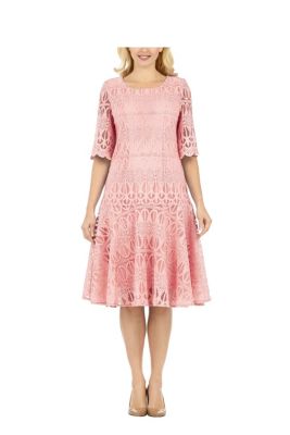 Giovanna Women's Embroidery Luxurious Lace Pleated Flare Dress, Pink, 24 W